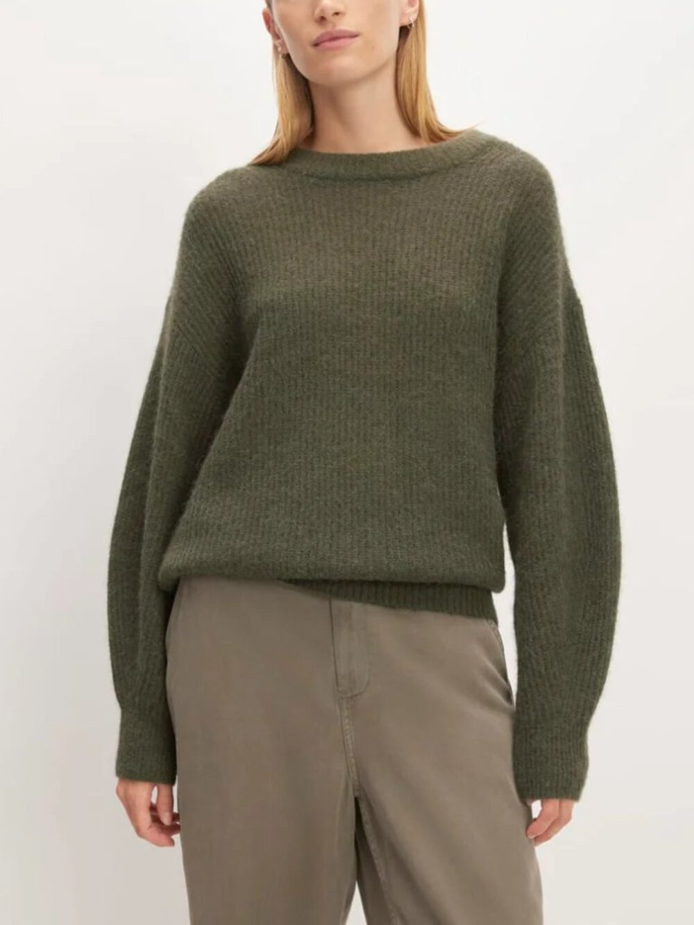 NWT Everlane Women The Cocoon Crew in Alpaca in Olive, Size M, Retail $128